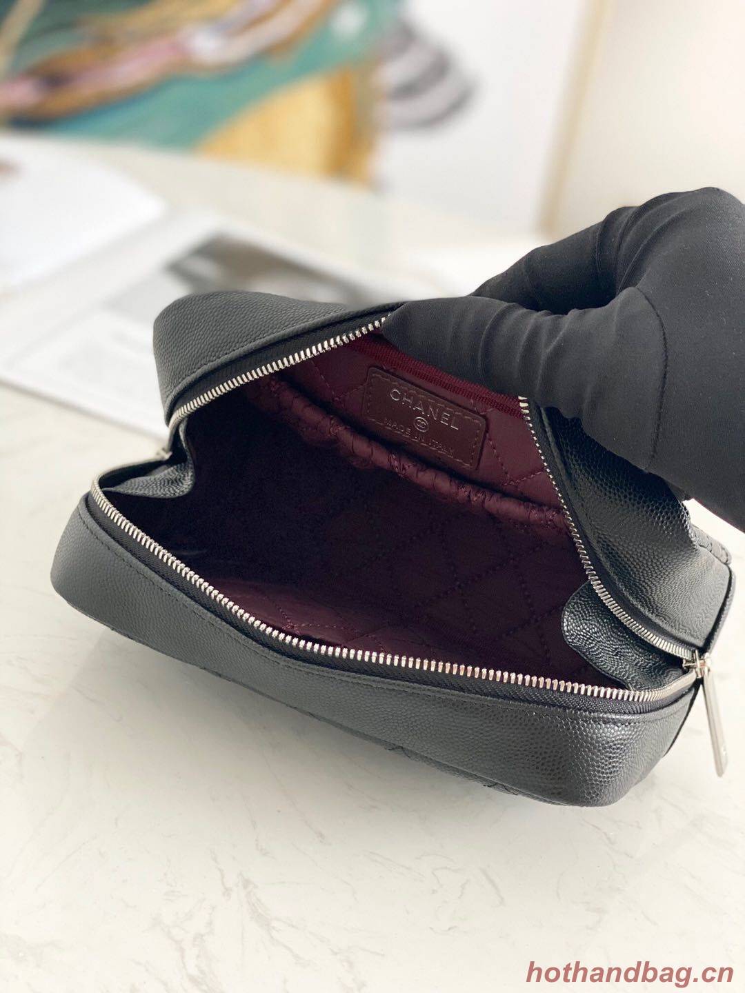 Chanel Caviar Quilted Curvy Pouch Cosmetic Case 220597 Black Chanel Caviar Quilted Curvy Pouch Cosmetic Case 220597 Black