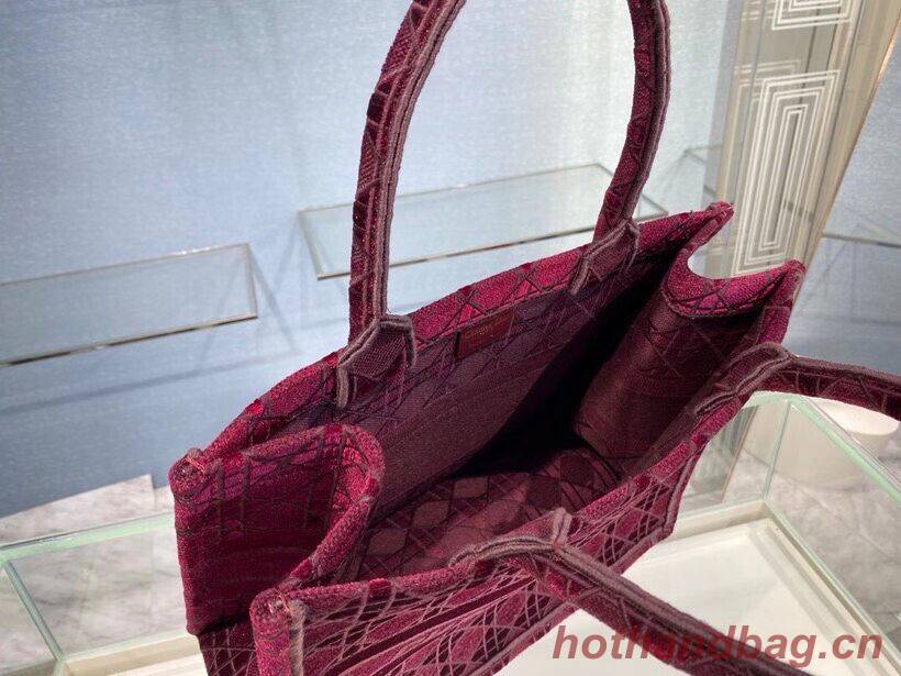 SMALL DIOR BOOK TOTE Burgundy Cannage Embroidered Velvet M1287Z SMALL DIOR BOOK TOTE Burgundy Cannage Embroidered Velvet M1287Z
