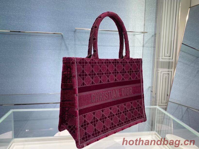 SMALL DIOR BOOK TOTE Burgundy Cannage Embroidered Velvet M1287Z SMALL DIOR BOOK TOTE Burgundy Cannage Embroidered Velvet M1287Z