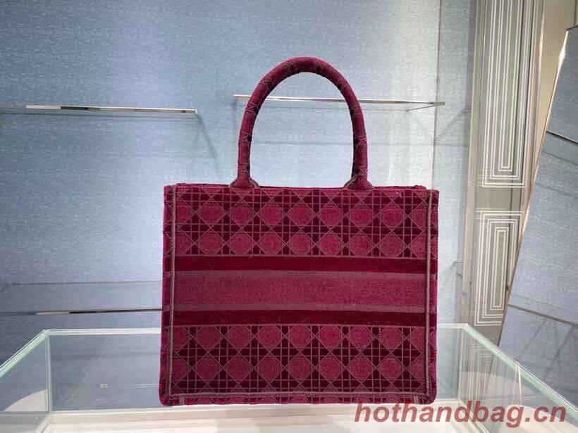 SMALL DIOR BOOK TOTE Burgundy Cannage Embroidered Velvet M1287Z SMALL DIOR BOOK TOTE Burgundy Cannage Embroidered Velvet M1287Z