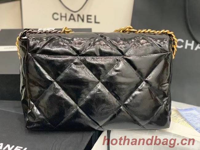 chanel 19 large flap bag Waxed skin AS1162 black