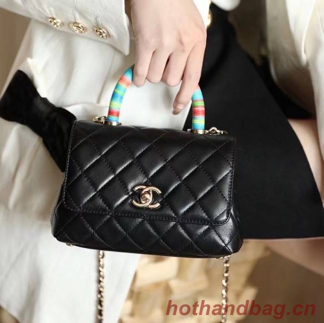 chanel mini flap bag with top handle AS2215 black