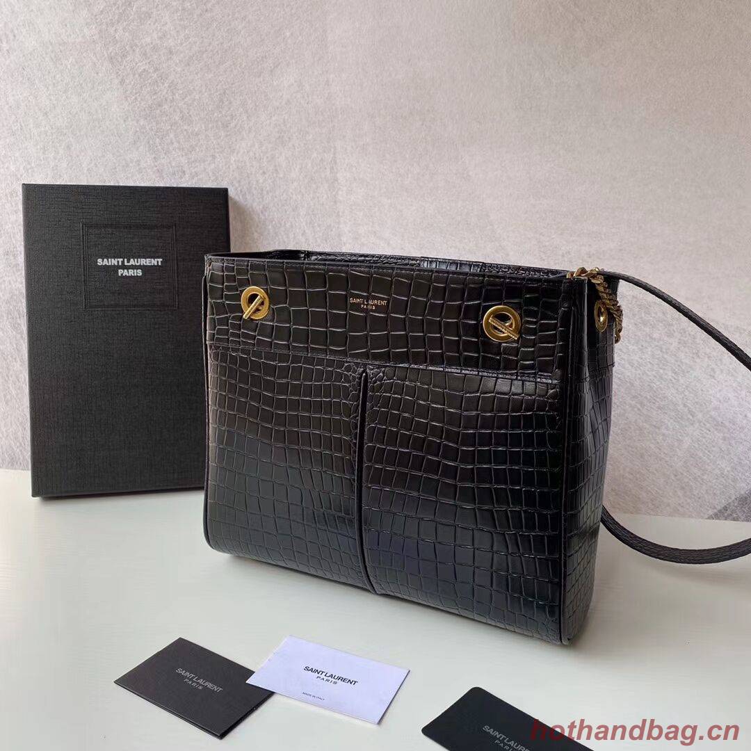 SAINT LAURENT CASSANDRA IN CROCODILE-EMBOSSED SHINY LEATHER Y862028 black SAINT LAURENT CASSANDRA IN CROCODILE-EMBOSSED SHINY LEATHER Y862028 black