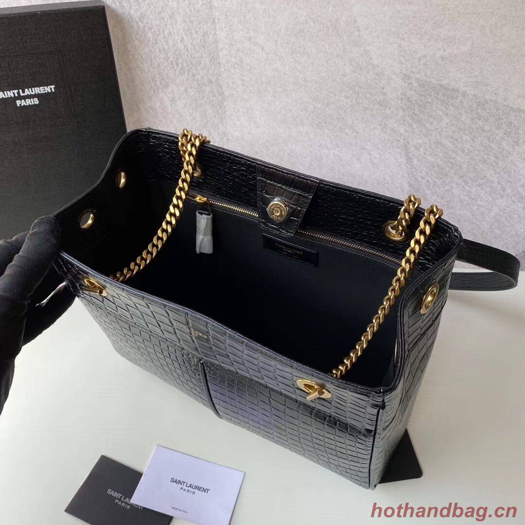 SAINT LAURENT CASSANDRA IN CROCODILE-EMBOSSED SHINY LEATHER Y862028 black SAINT LAURENT CASSANDRA IN CROCODILE-EMBOSSED SHINY LEATHER Y862028 black