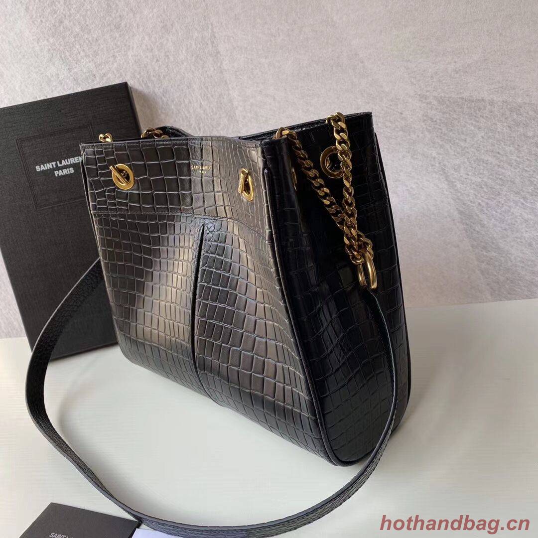SAINT LAURENT CASSANDRA IN CROCODILE-EMBOSSED SHINY LEATHER Y862028 black SAINT LAURENT CASSANDRA IN CROCODILE-EMBOSSED SHINY LEATHER Y862028 black