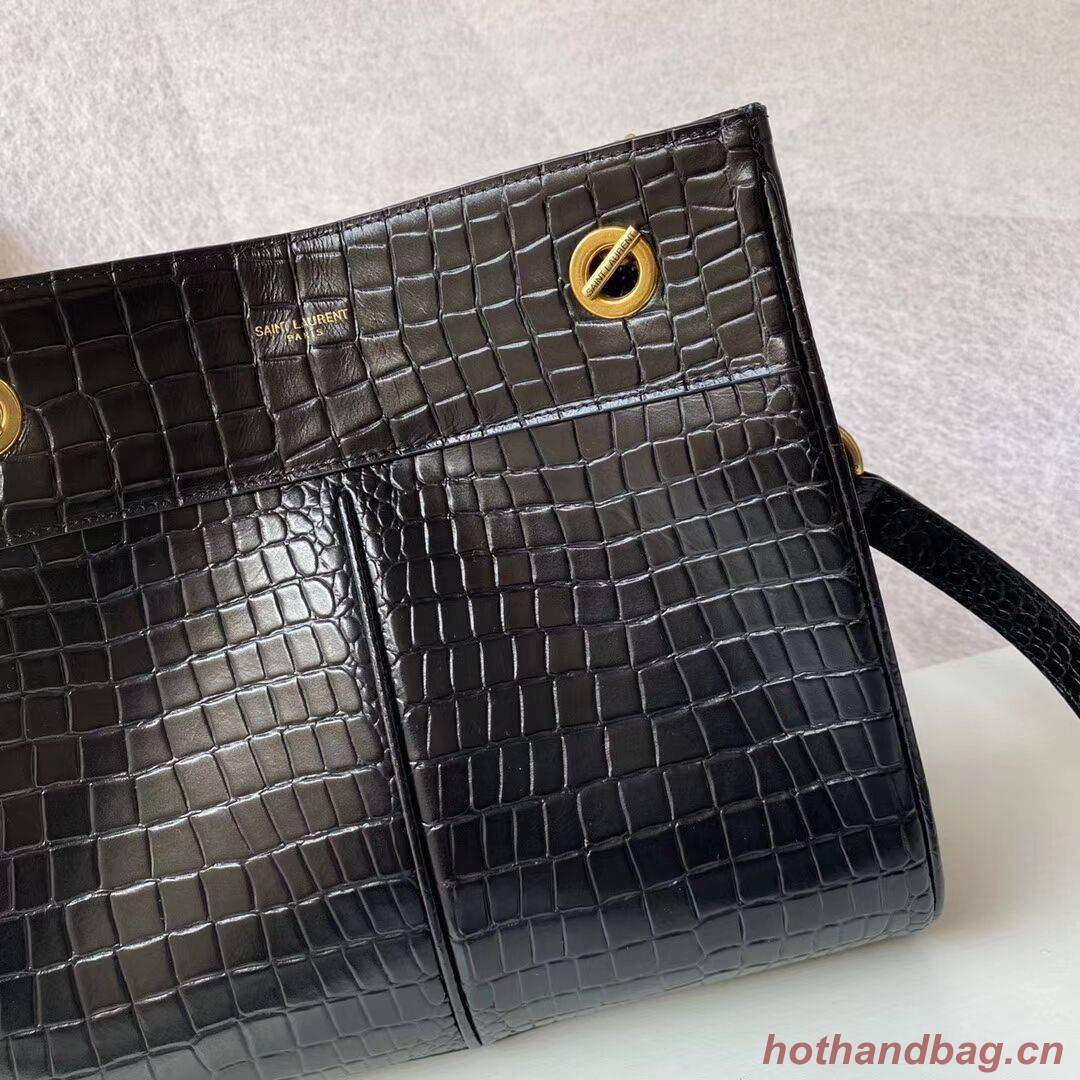 SAINT LAURENT CASSANDRA IN CROCODILE-EMBOSSED SHINY LEATHER Y862028 black SAINT LAURENT CASSANDRA IN CROCODILE-EMBOSSED SHINY LEATHER Y862028 black