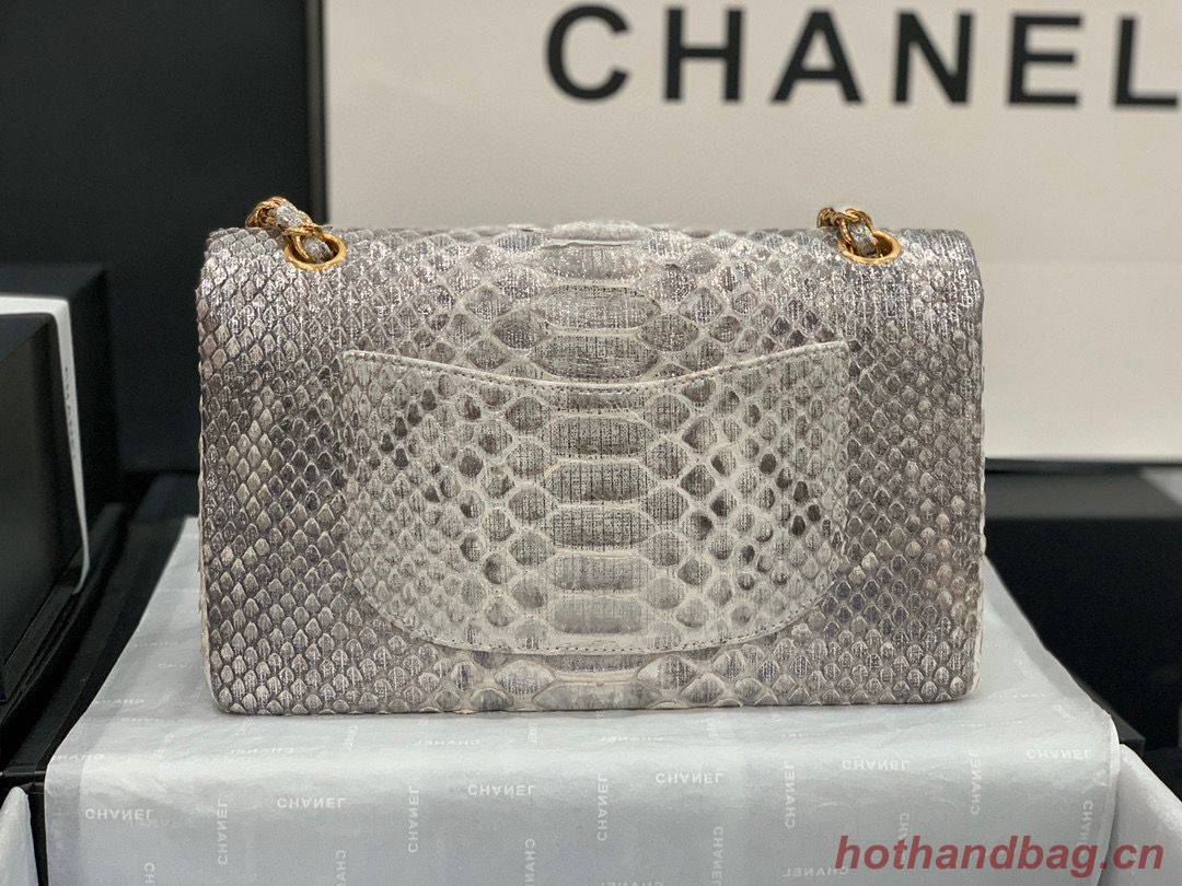 Chanel Classic Handbag Python Leather Silver A01112 Gold Hardware Chanel Classic Handbag Python Leather Silver A01112 Gold Hardware