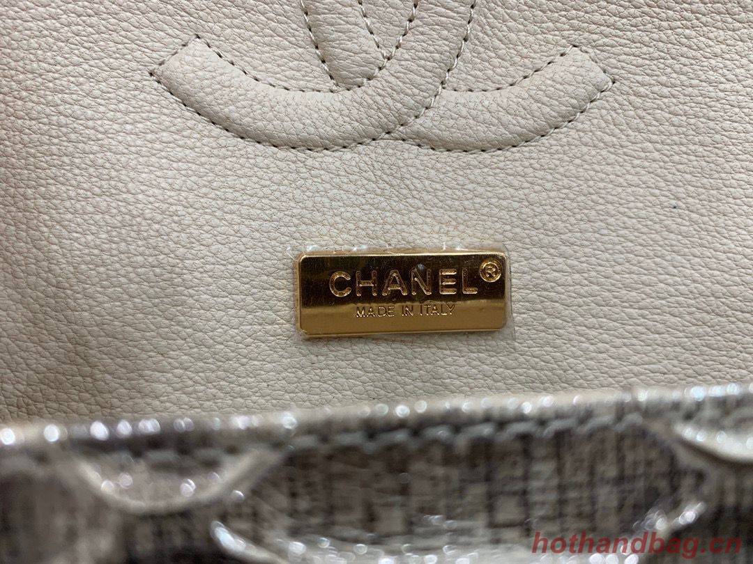 Chanel Classic Handbag Python Leather Silver A01112 Gold Hardware Chanel Classic Handbag Python Leather Silver A01112 Gold Hardware