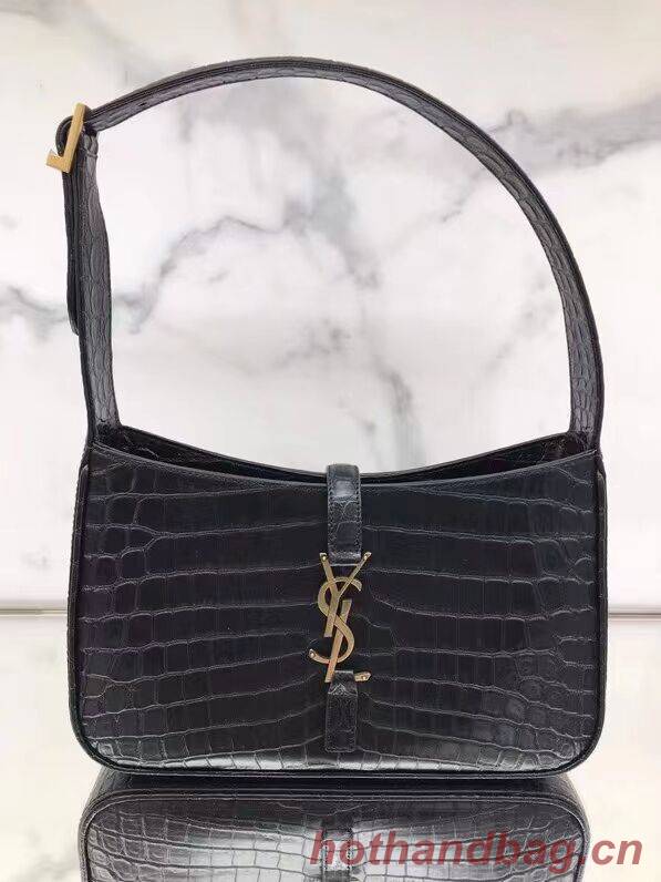 YSL LE 5 A 7 HOBO BAG IN CROCODILE-EMBOSSED SHINY LEATHER Y687228 black YSL LE 5 A 7 HOBO BAG IN CROCODILE-EMBOSSED SHINY LEATHER Y687228 black
