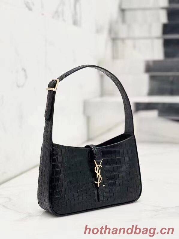 YSL LE 5 A 7 HOBO BAG IN CROCODILE-EMBOSSED SHINY LEATHER Y687228 black YSL LE 5 A 7 HOBO BAG IN CROCODILE-EMBOSSED SHINY LEATHER Y687228 black