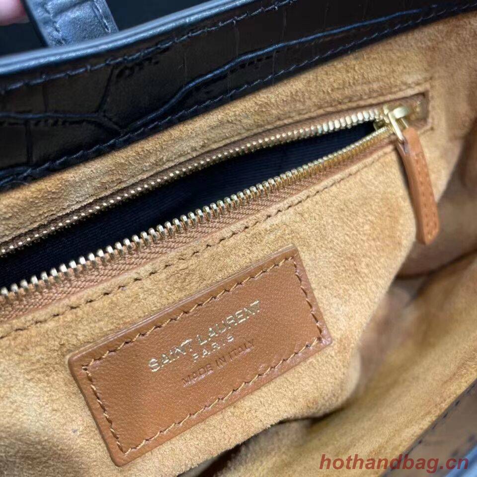 YSL LE 5 A 7 HOBO BAG IN CROCODILE-EMBOSSED SHINY LEATHER Y687228 black YSL LE 5 A 7 HOBO BAG IN CROCODILE-EMBOSSED SHINY LEATHER Y687228 black