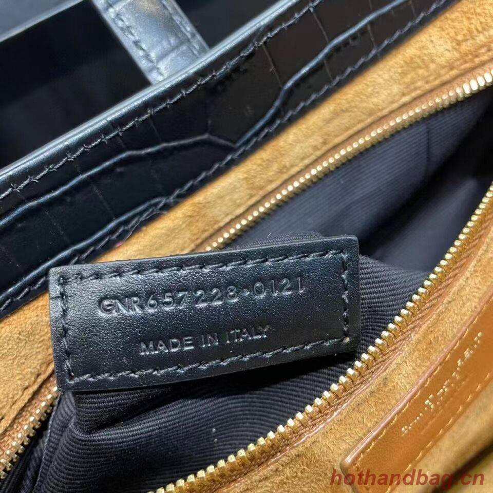 YSL LE 5 A 7 HOBO BAG IN CROCODILE-EMBOSSED SHINY LEATHER Y687228 black YSL LE 5 A 7 HOBO BAG IN CROCODILE-EMBOSSED SHINY LEATHER Y687228 black