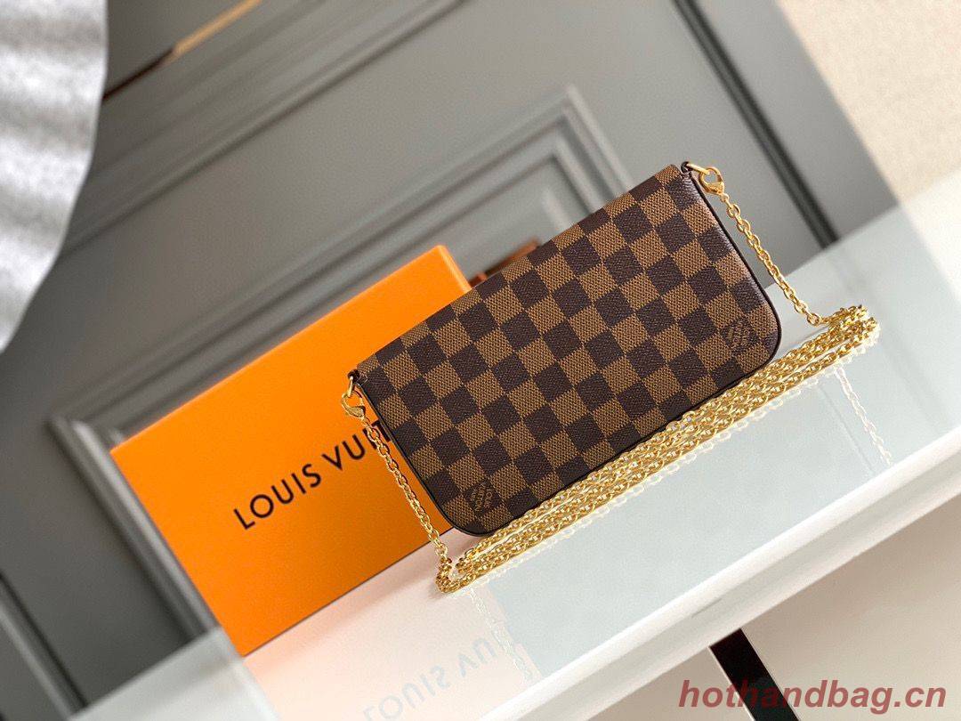 Louis Vuitton Damier Ebene Canvas Original Leather Pochette Bag N63032 Red Louis Vuitton Damier Ebene Canvas Original Leather Pochette Bag N63032 Red