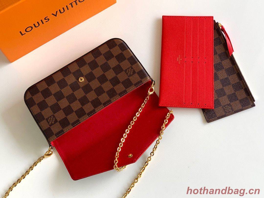Louis Vuitton Damier Ebene Canvas Original Leather Pochette Bag N63032 Red Louis Vuitton Damier Ebene Canvas Original Leather Pochette Bag N63032 Red