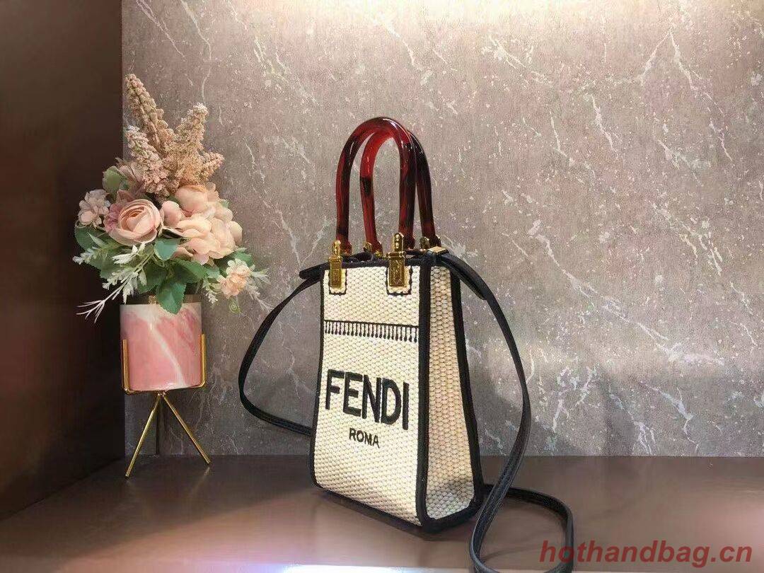 FENDI MINI SUNSHINE SHOPPER Braided straw mini-bag 8BS051 apricot FENDI MINI SUNSHINE SHOPPER Braided straw mini-bag 8BS051 apricot