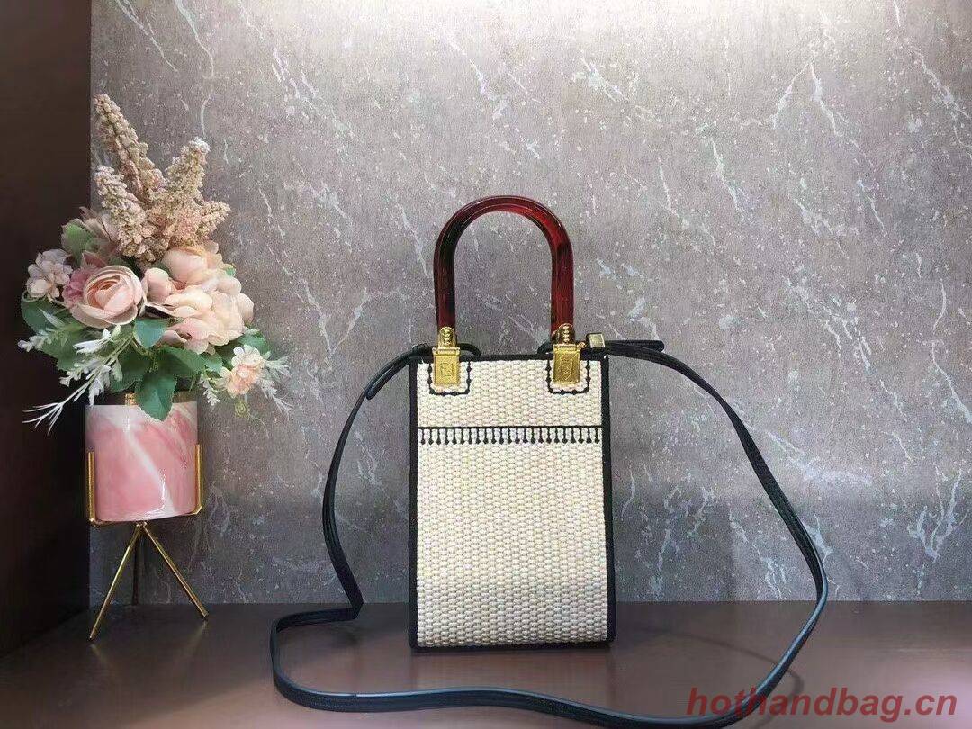 FENDI MINI SUNSHINE SHOPPER Braided straw mini-bag 8BS051 apricot FENDI MINI SUNSHINE SHOPPER Braided straw mini-bag 8BS051 apricot