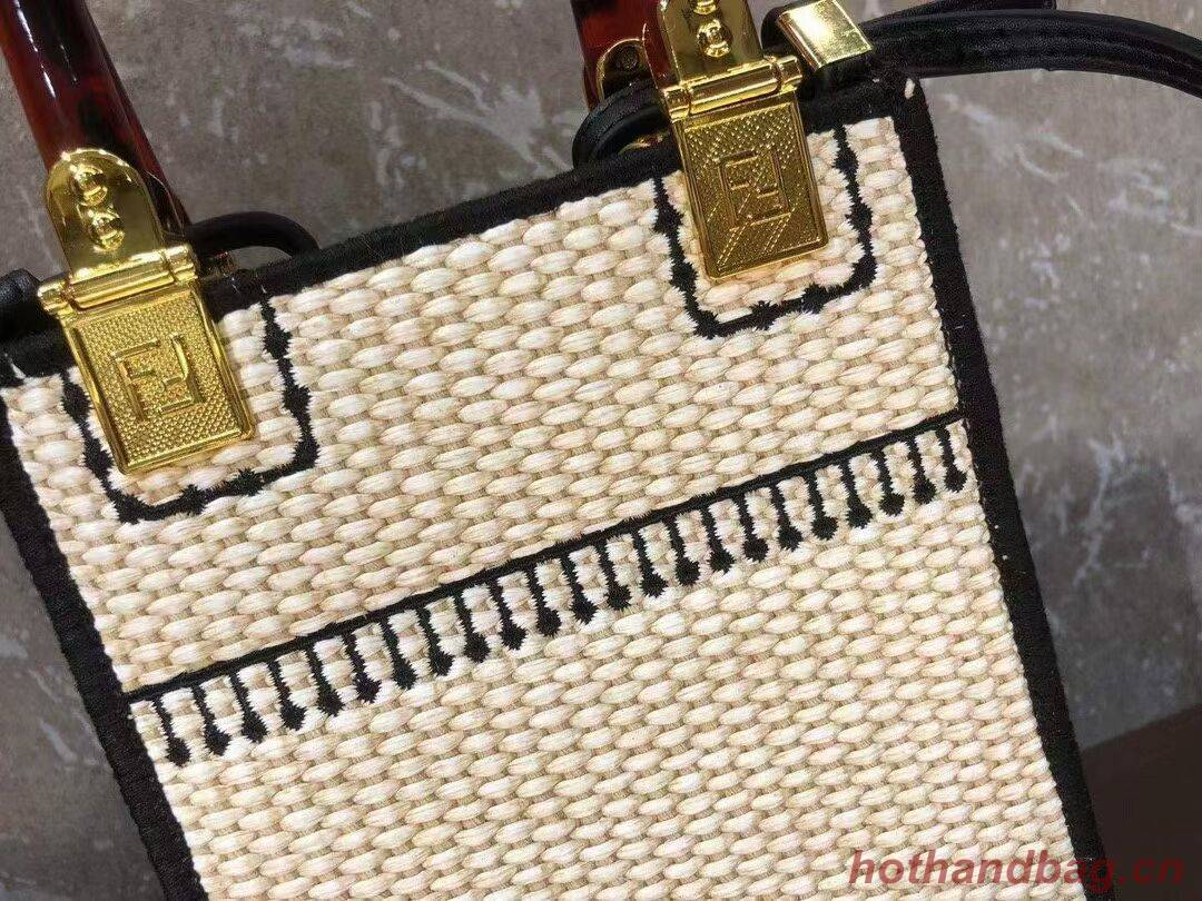 FENDI MINI SUNSHINE SHOPPER Braided straw mini-bag 8BS051 apricot FENDI MINI SUNSHINE SHOPPER Braided straw mini-bag 8BS051 apricot