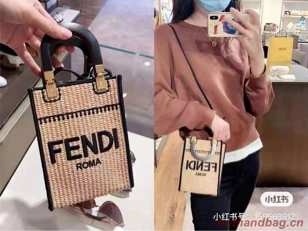 FENDI SUNSHINE SHOPPER Braided straw medium-bag F1620 apricot FENDI SUNSHINE SHOPPER Braided straw medium-bag F1620 apricot