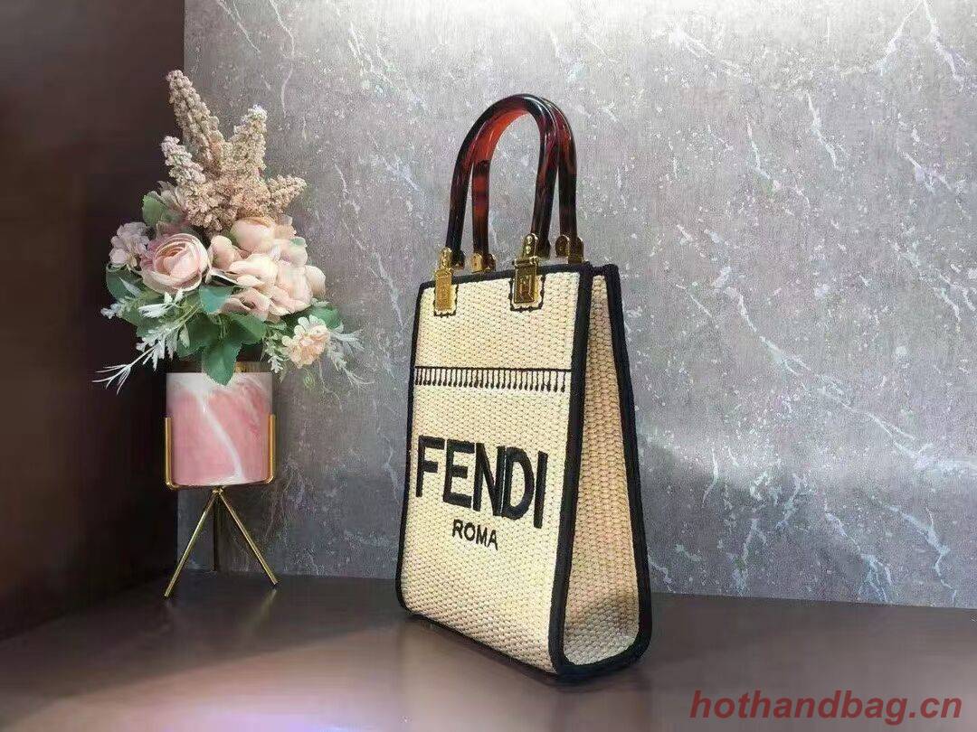 FENDI SUNSHINE SHOPPER Braided straw medium-bag F1620 apricot FENDI SUNSHINE SHOPPER Braided straw medium-bag F1620 apricot
