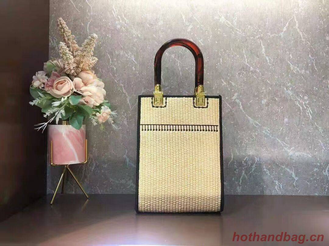 FENDI SUNSHINE SHOPPER Braided straw medium-bag F1620 apricot FENDI SUNSHINE SHOPPER Braided straw medium-bag F1620 apricot