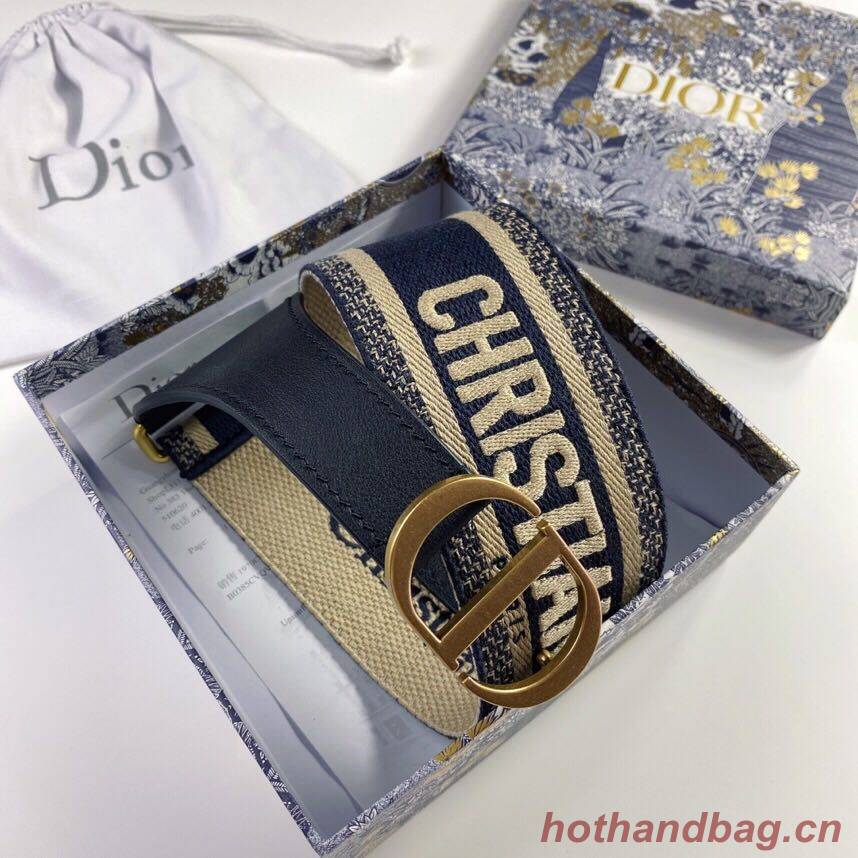 Dior Belt 65 mm Embroidered Canvas M929 Blue & Cream Dior Belt 65 mm Embroidered Canvas M929 Blue & Cream