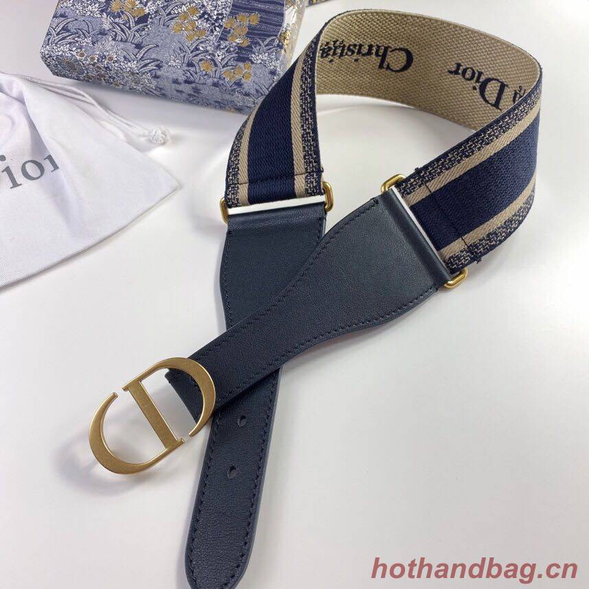 Dior Belt 65 mm Embroidered Canvas M929 Blue & Cream Dior Belt 65 mm Embroidered Canvas M929 Blue & Cream