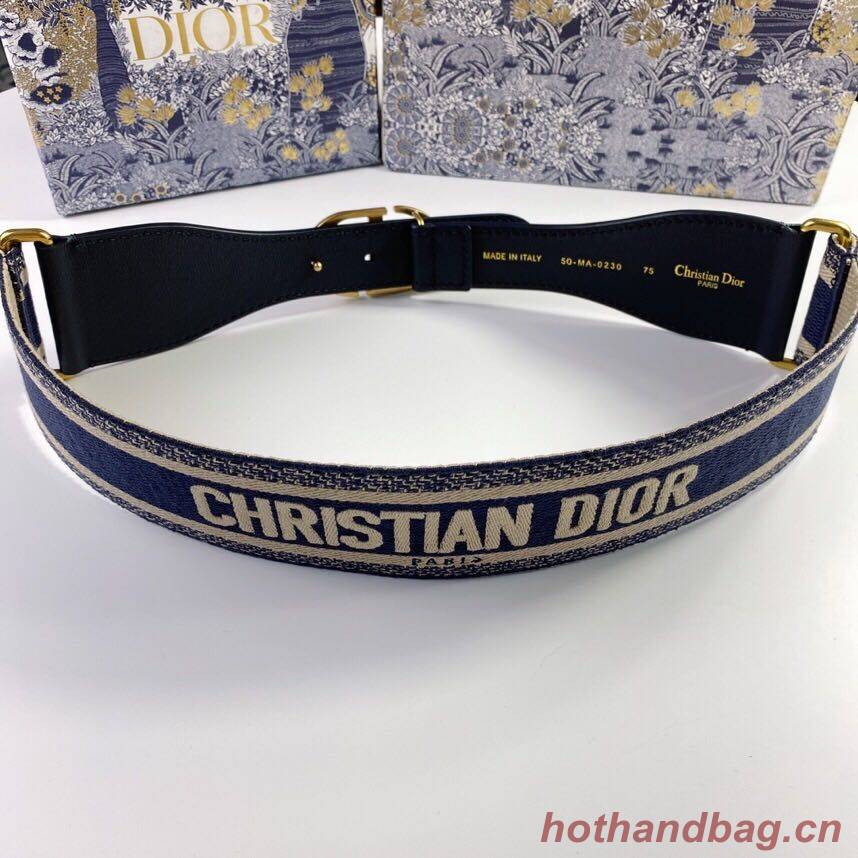 Dior Belt 65 mm Embroidered Canvas M929 Blue & Cream Dior Belt 65 mm Embroidered Canvas M929 Blue & Cream