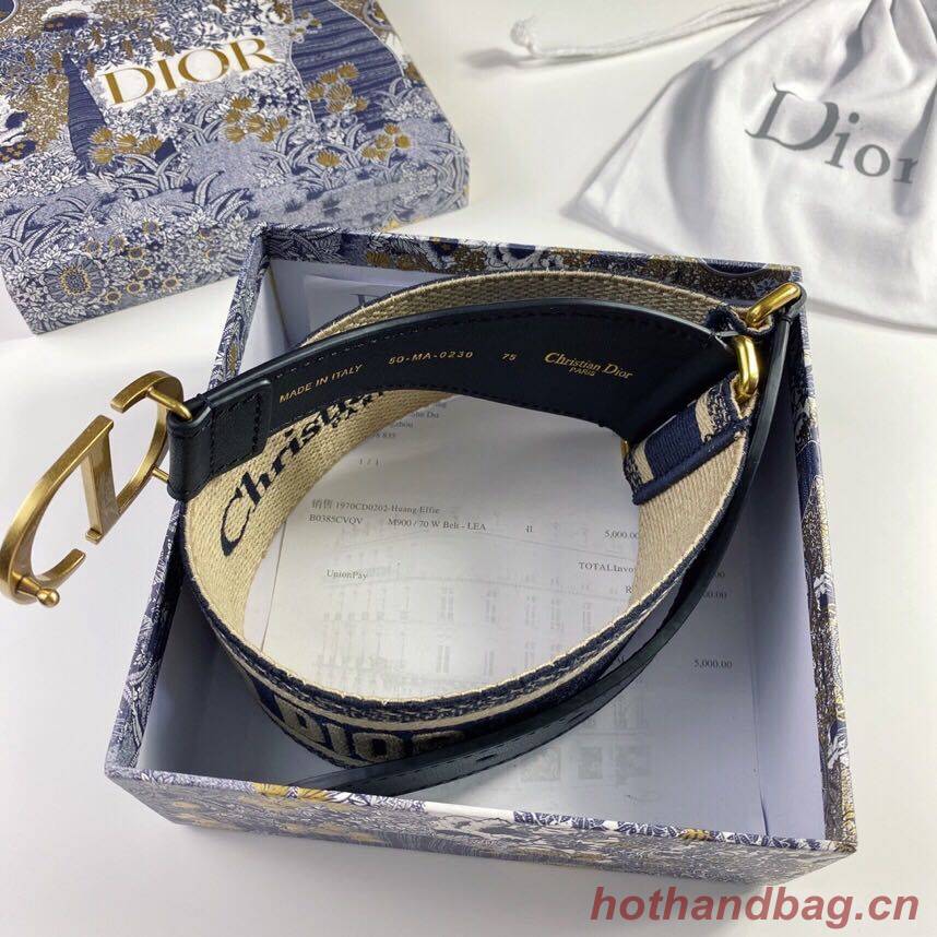Dior Belt 65 mm Embroidered Canvas M929 Blue & Cream Dior Belt 65 mm Embroidered Canvas M929 Blue & Cream