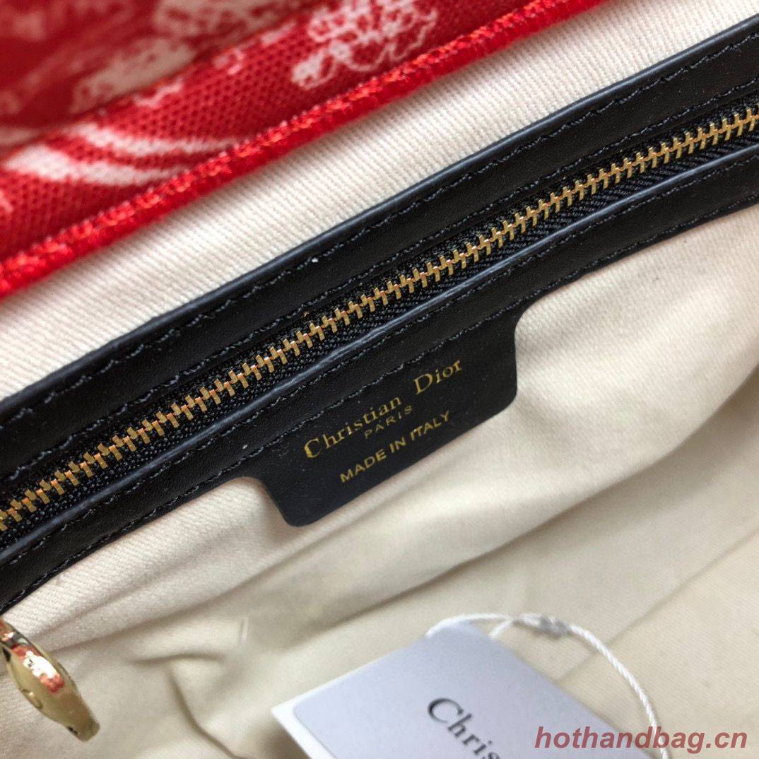 Dior MEDIUM LADY D-LITE BAG Flowers Embroidered Denim M0565OJA Red Dior MEDIUM LADY D-LITE BAG Flowers Embroidered Denim M0565OJA Red