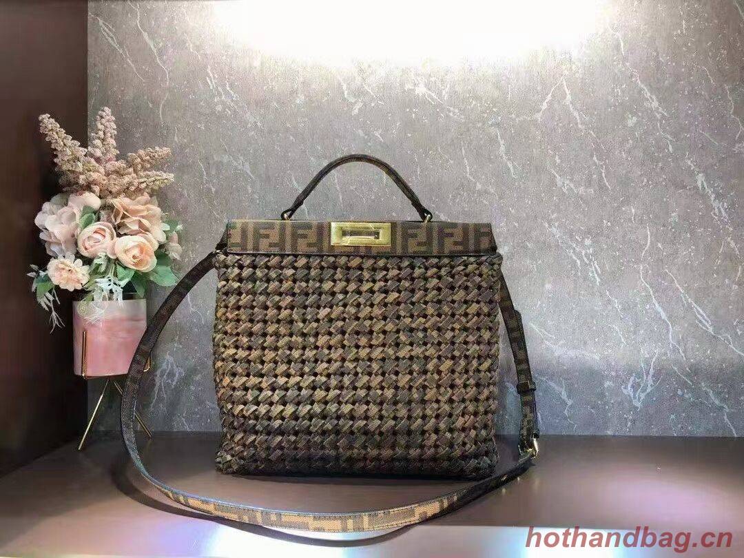 Fendi PEEKABOO X-LITE LARGE Brown cotton bag 8BN304A Fendi PEEKABOO X-LITE LARGE Brown cotton bag 8BN304A