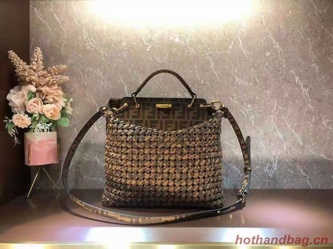 Fendi PEEKABOO X-LITE LARGE Brown cotton bag 8BN304A Fendi PEEKABOO X-LITE LARGE Brown cotton bag 8BN304A