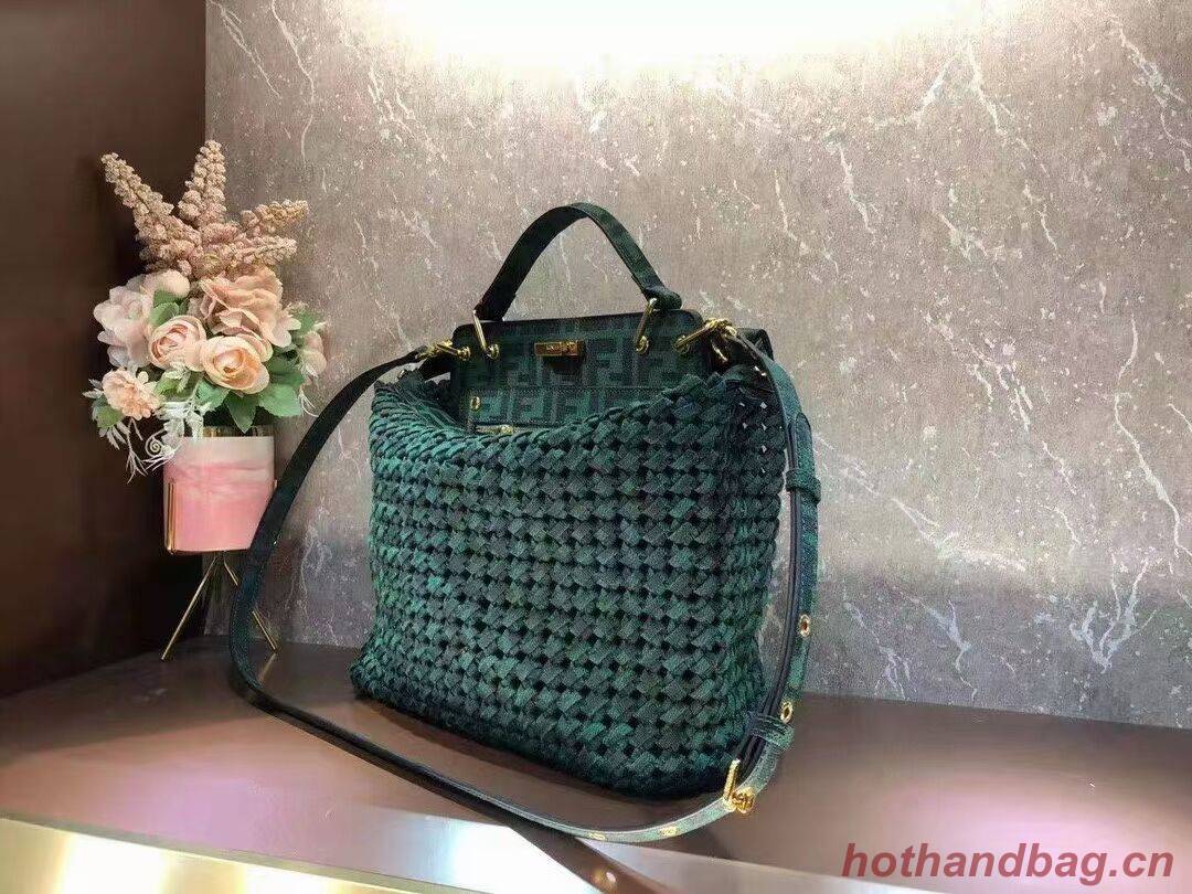 Fendi PEEKABOO X-LITE LARGE green cotton bag 8BN304A Fendi PEEKABOO X-LITE LARGE green cotton bag 8BN304A
