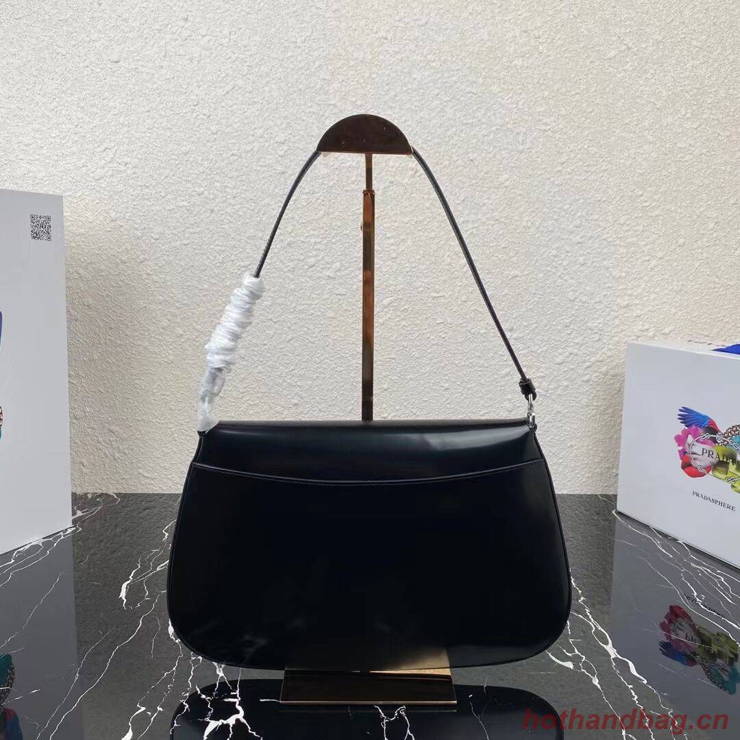 Prada Cleo brushed leather shoulder bag with flap 1BH276 black Prada Cleo brushed leather shoulder bag with flap 1BH276 black
