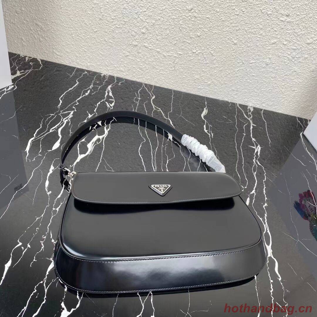 Prada Cleo brushed leather shoulder bag with flap 1BH276 black Prada Cleo brushed leather shoulder bag with flap 1BH276 black