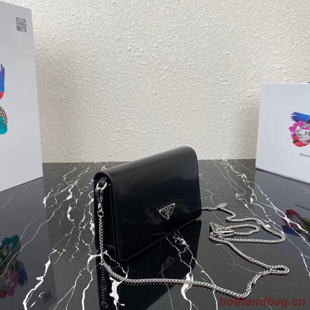 Prada Small brushed leather shoulder bag 1BH307 black Prada Small brushed leather shoulder bag 1BH307 black