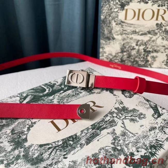 DIOR Leather 17MM Belt B0118UM red Silver Buckle