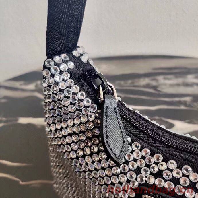 Prada Satin mini-bag with artificial crystals 1BE515Z black Prada Satin mini-bag with artificial crystals 1BE515Z black