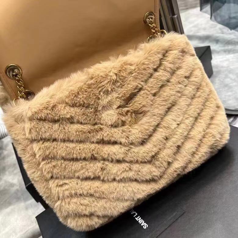 Yves Saint Laurent PUFFER BAG IN Rabbit fur Y653155 NATURAL BEIGE