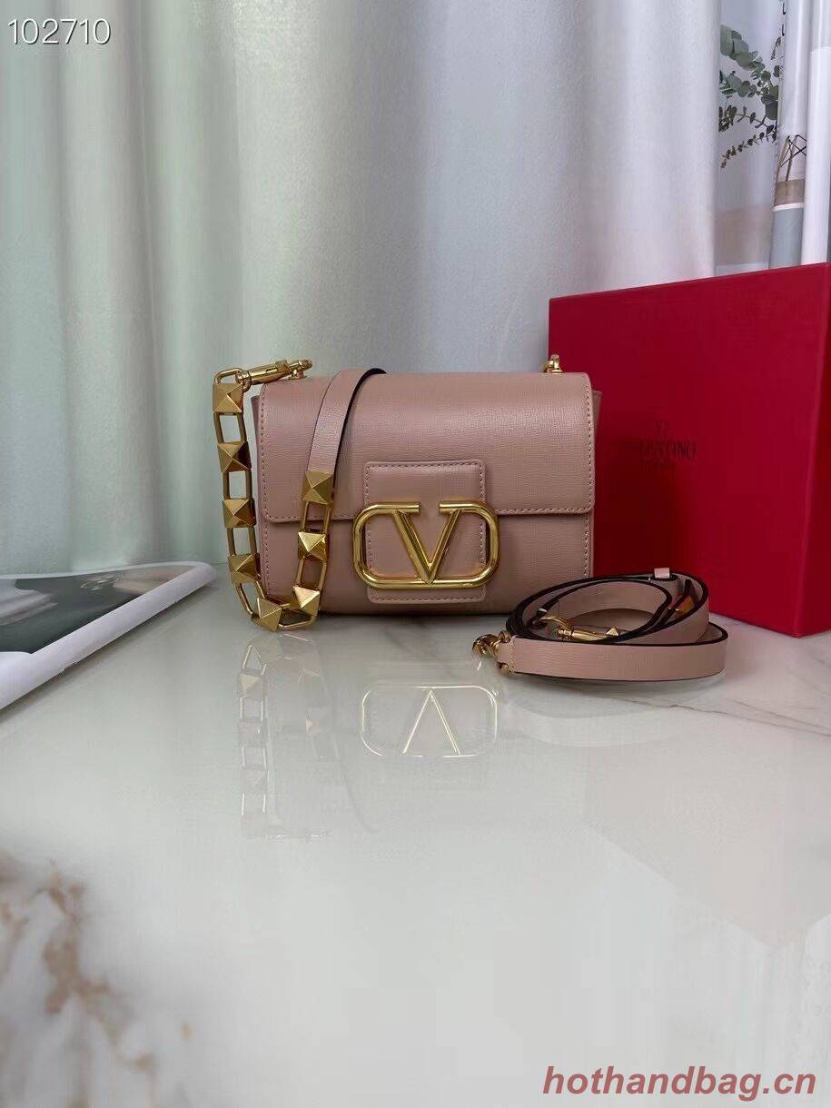 VALENTINO GARAVANI Stud Sign Grained Calfskin Shoulder Bag V0196 pink VALENTINO GARAVANI Stud Sign Grained Calfskin Shoulder Bag V0196 pink