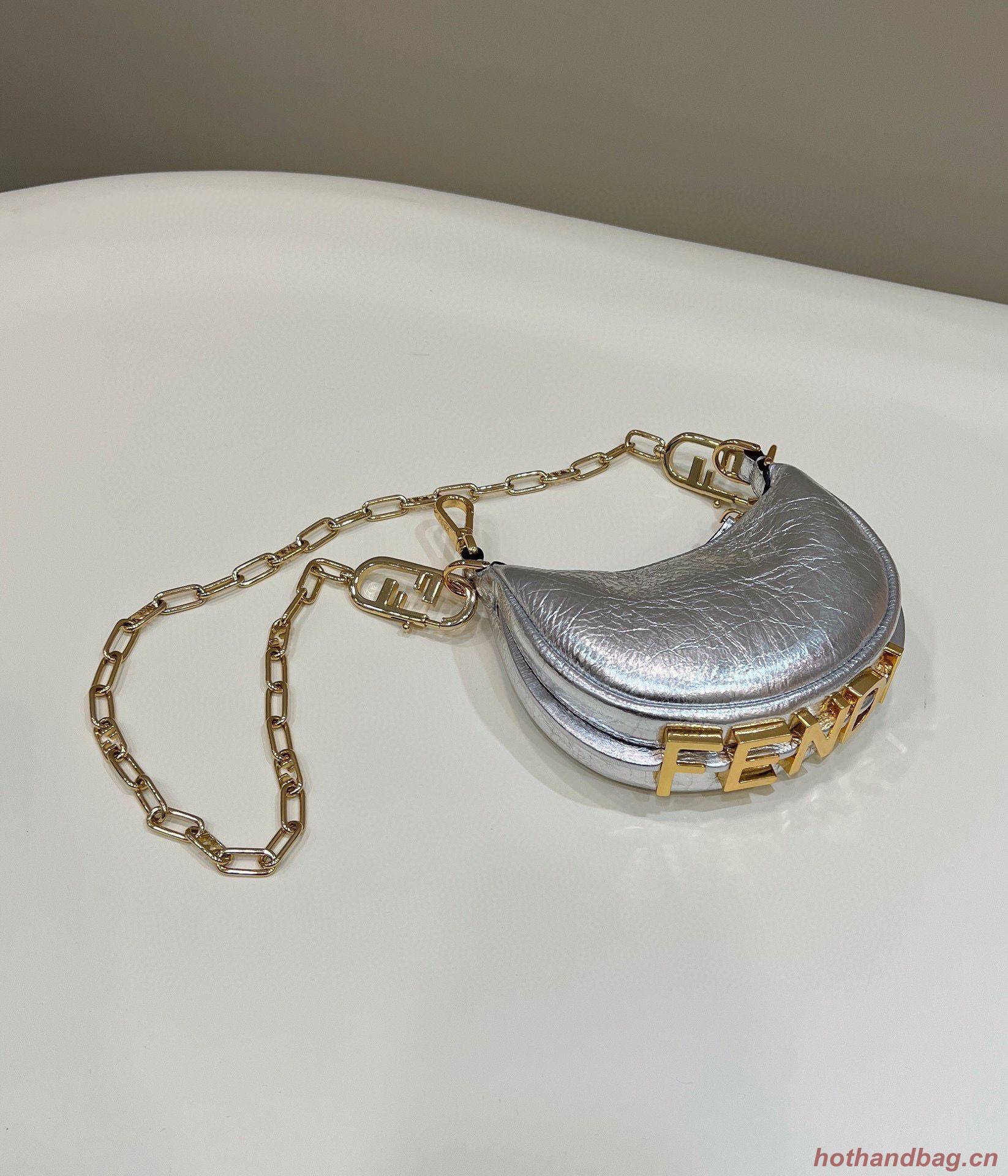 Fendi Praphy Original Leather Big FENDI Logo Mini Bag 80056S Silver Fendi Praphy Original Leather Big FENDI Logo Mini Bag 80056S Silver
