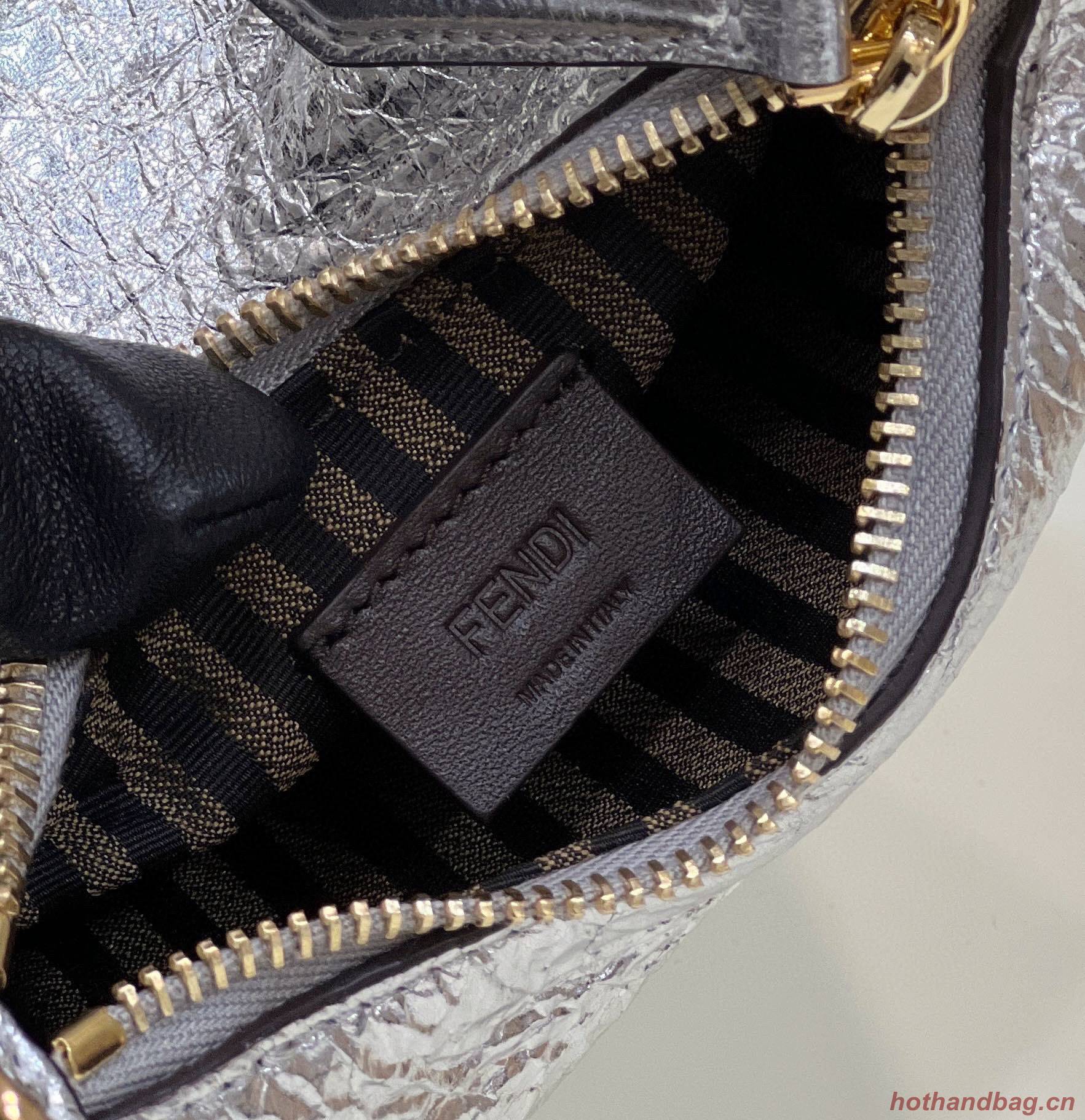 Fendi Praphy Original Leather Big FENDI Logo Mini Bag 80056S Silver Fendi Praphy Original Leather Big FENDI Logo Mini Bag 80056S Silver