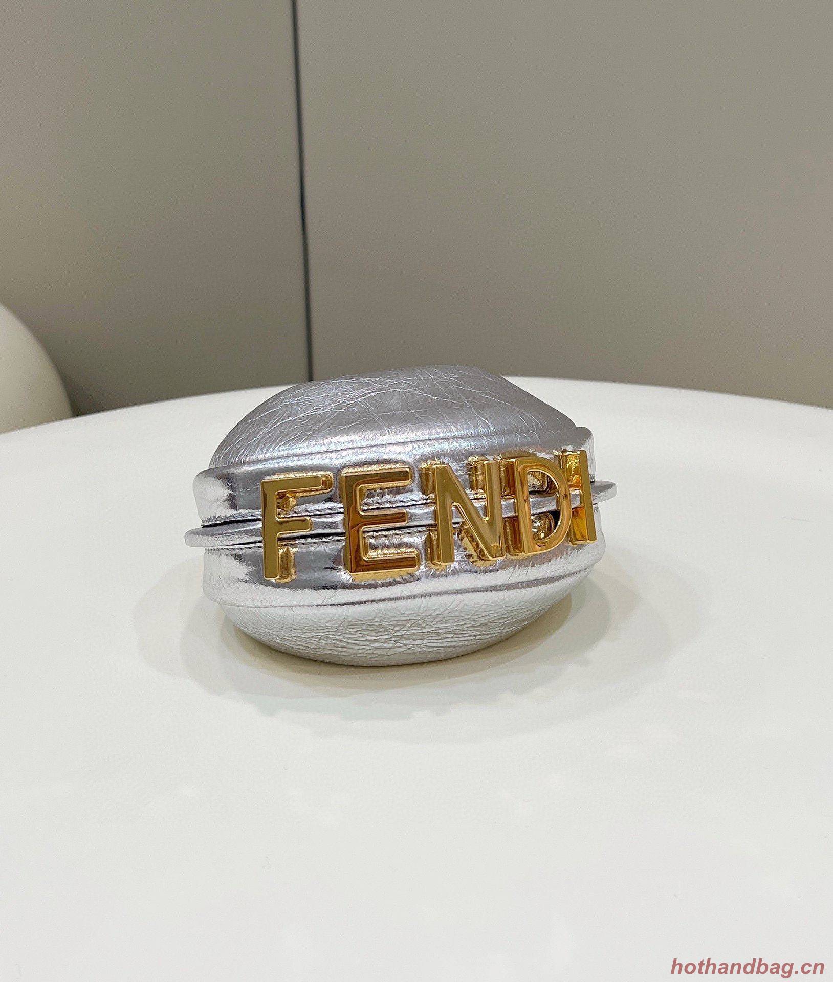 Fendi Praphy Original Leather Big FENDI Logo Mini Bag 80056S Silver Fendi Praphy Original Leather Big FENDI Logo Mini Bag 80056S Silver