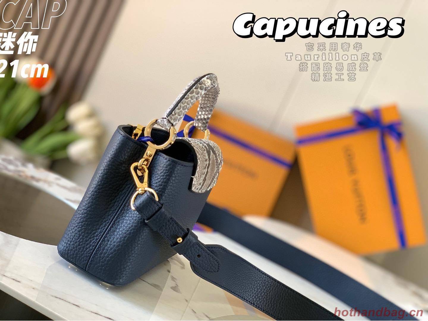 Louis Vuitton CAPUCINES PM Original Python Leather N80041 Navy Louis Vuitton CAPUCINES PM Original Python Leather N80041 Navy