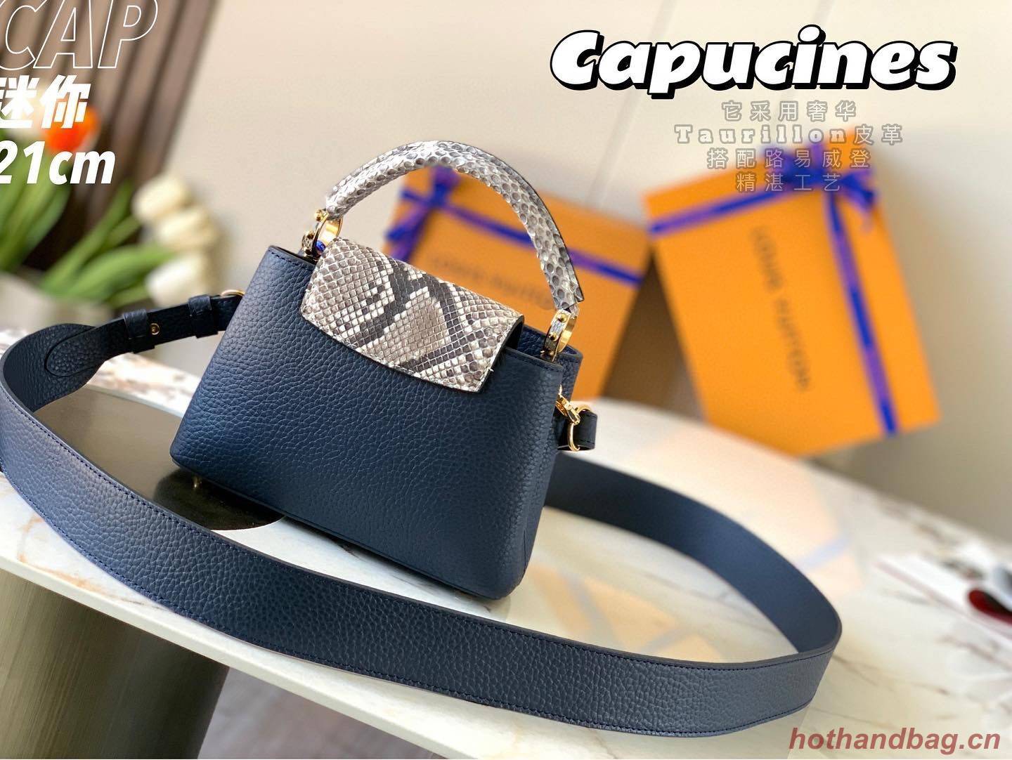 Louis Vuitton CAPUCINES PM Original Python Leather N80041 Navy Louis Vuitton CAPUCINES PM Original Python Leather N80041 Navy