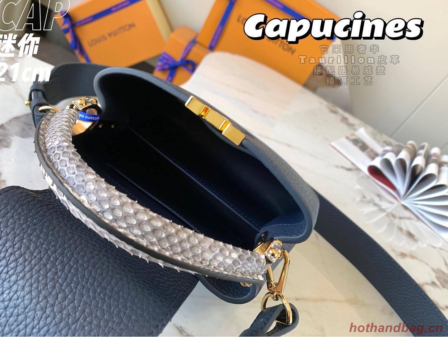 Louis Vuitton CAPUCINES PM Original Python Leather N80041 Navy Louis Vuitton CAPUCINES PM Original Python Leather N80041 Navy