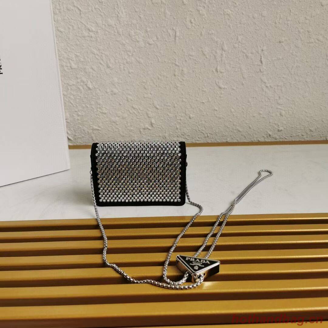 Prada leather small-bag with artificial crystals shoulder bag 1NE124 Black Prada leather small-bag with artificial crystals shoulder bag 1NE124 Black