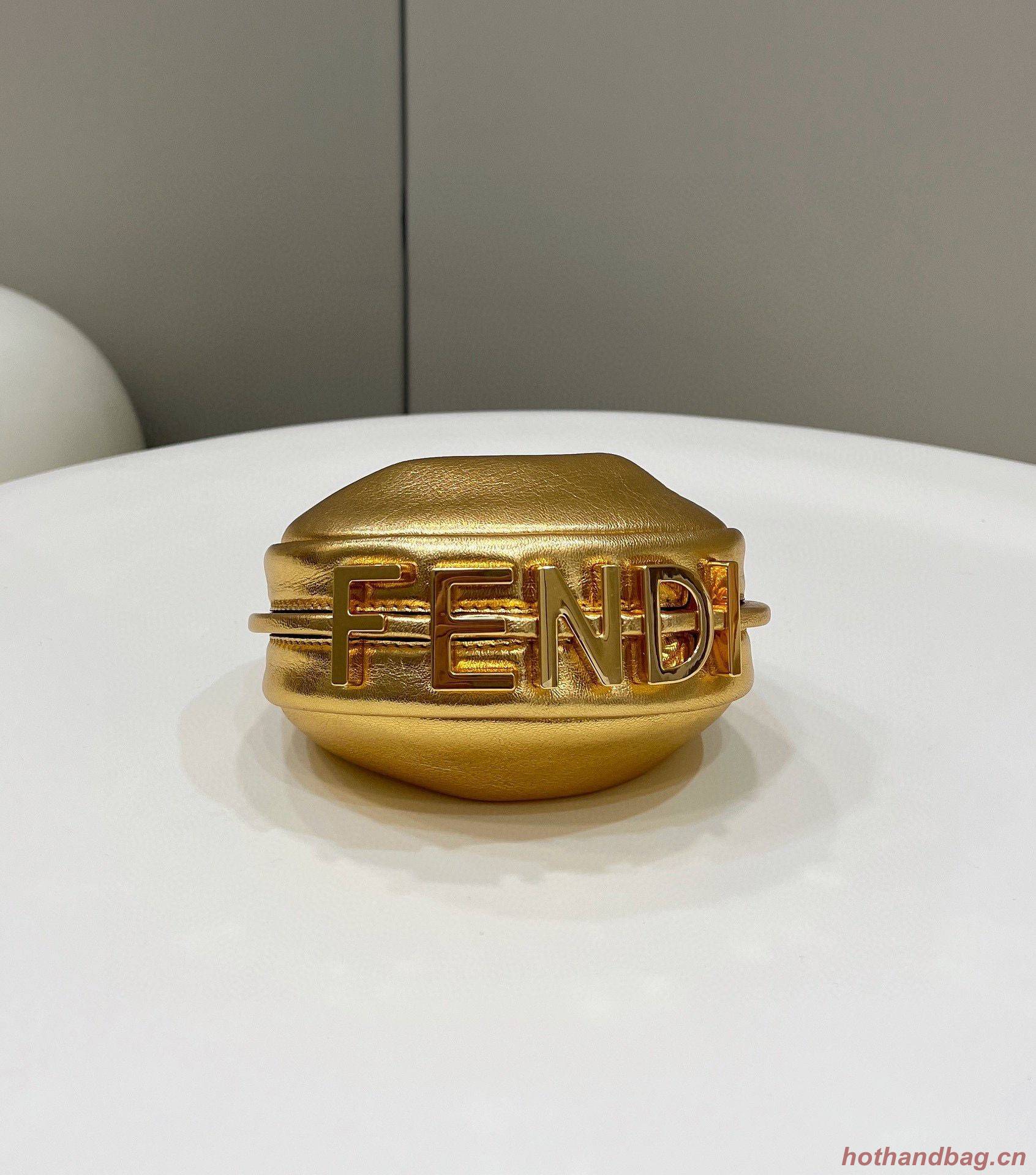 Fendi Praphy Original Leather Big FENDI Logo Mini Bag 80056S Gold Fendi Praphy Original Leather Big FENDI Logo Mini Bag 80056S Gold