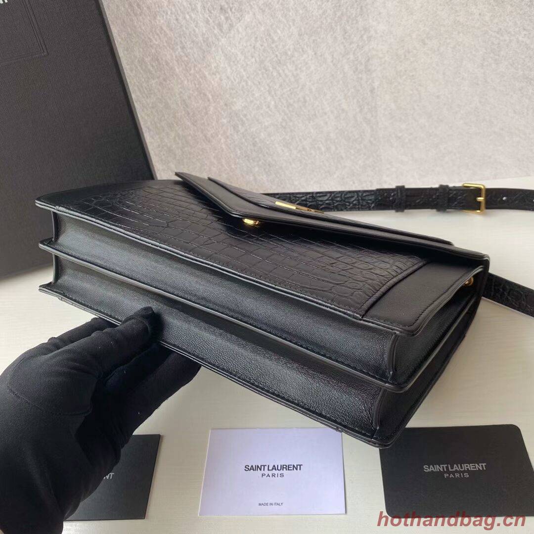 Yves Saint Laurent GABY SATCHEL IN CROCODILE-EMBOSSED LACQUERED LEATHER AND LAMBSKIN 695724 black Yves Saint Laurent GABY SATCHEL IN CROCODILE-EMBOSSED LACQUERED LEATHER AND LAMBSKIN 695724 black