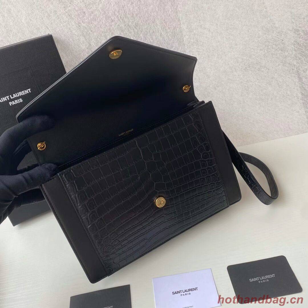 Yves Saint Laurent GABY SATCHEL IN CROCODILE-EMBOSSED LACQUERED LEATHER AND LAMBSKIN 695724 black Yves Saint Laurent GABY SATCHEL IN CROCODILE-EMBOSSED LACQUERED LEATHER AND LAMBSKIN 695724 black
