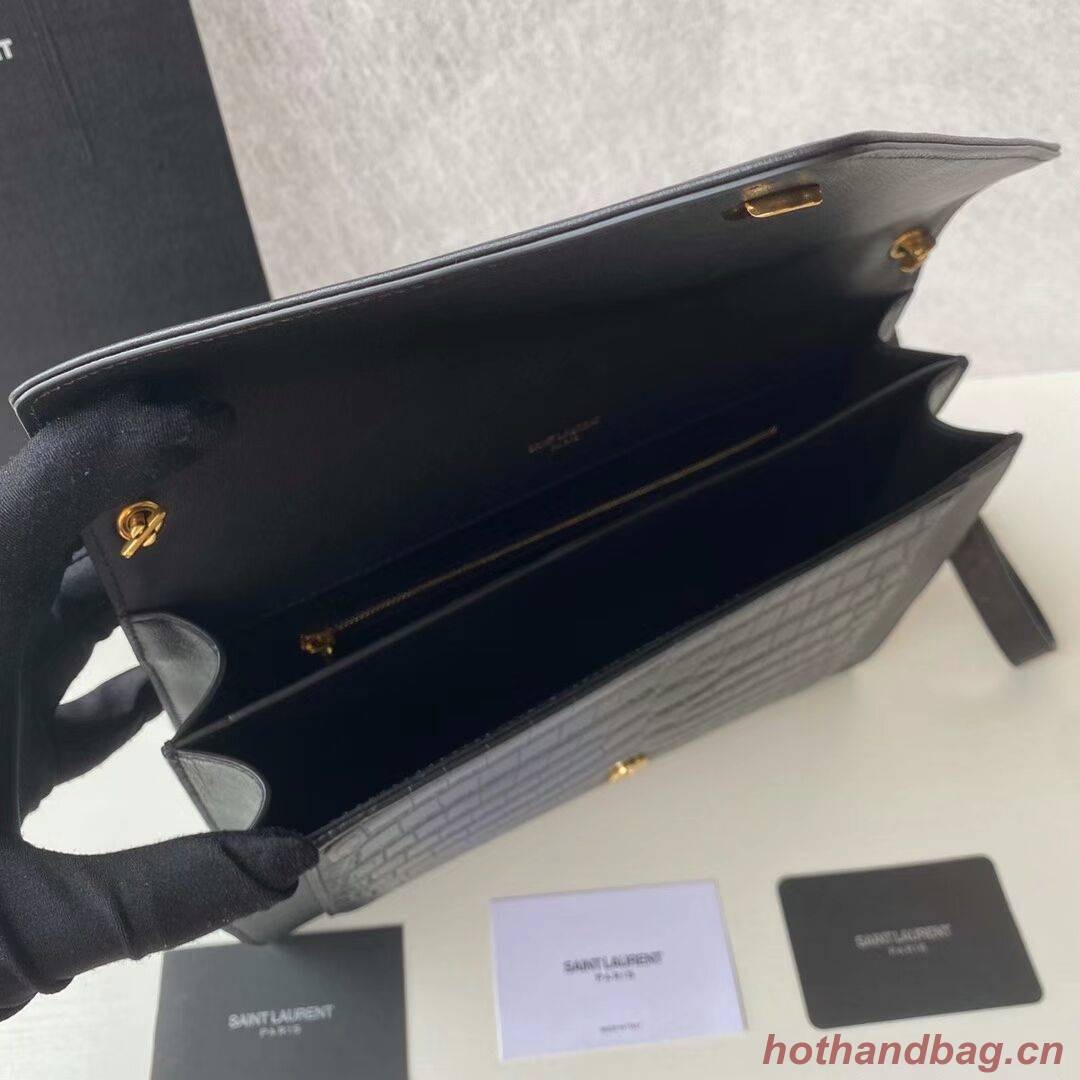 Yves Saint Laurent GABY SATCHEL IN CROCODILE-EMBOSSED LACQUERED LEATHER AND LAMBSKIN 695724 black Yves Saint Laurent GABY SATCHEL IN CROCODILE-EMBOSSED LACQUERED LEATHER AND LAMBSKIN 695724 black